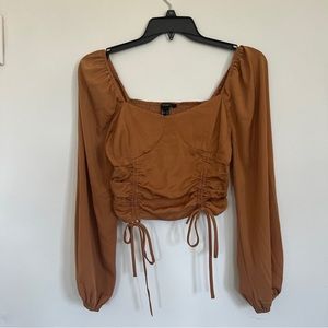 Forever 21 Ruched Tie Top Mustard Crop Top